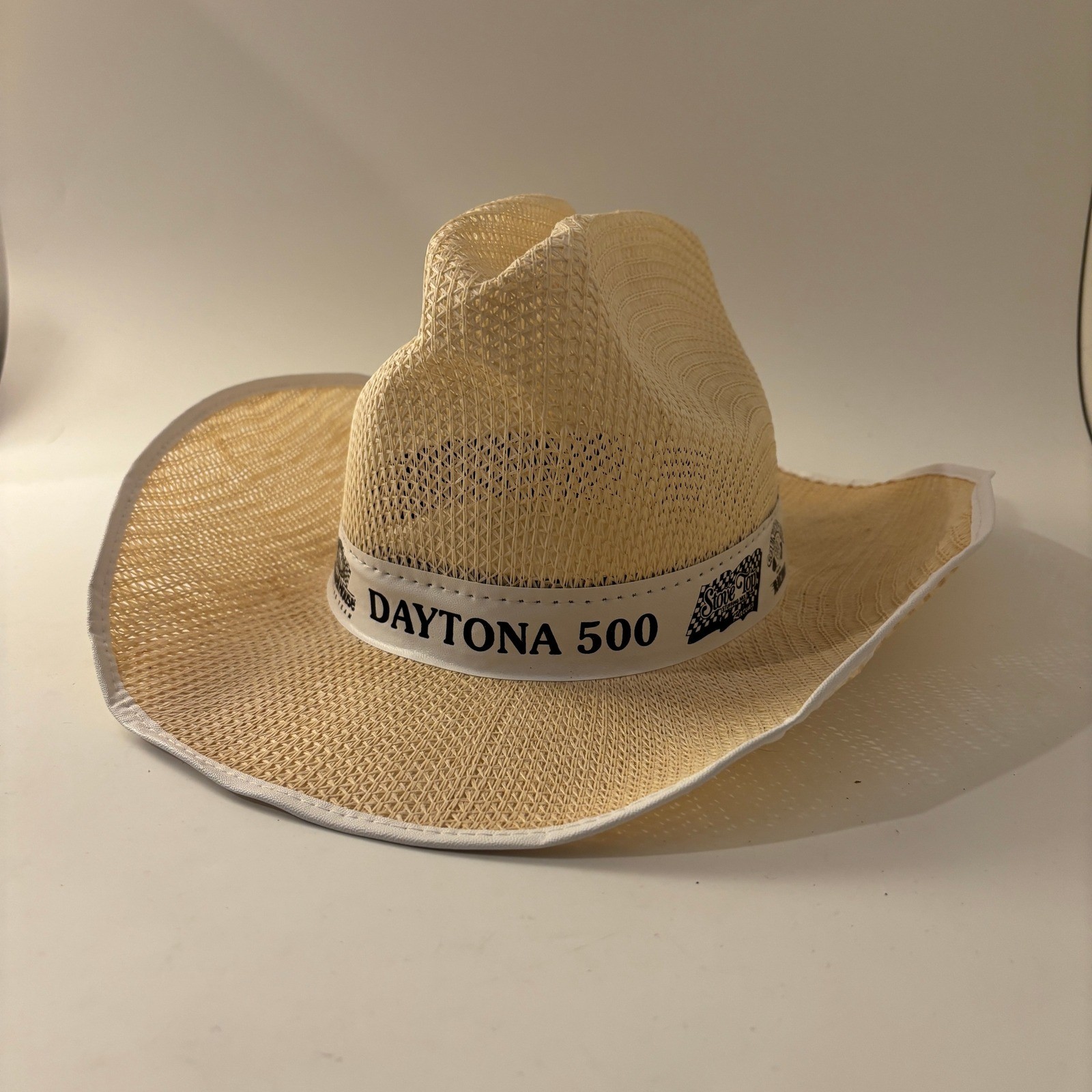 VTG Daytona 500 Straw Cowboy Hat Mens OS Beige NASCAR Racing Western Y2K