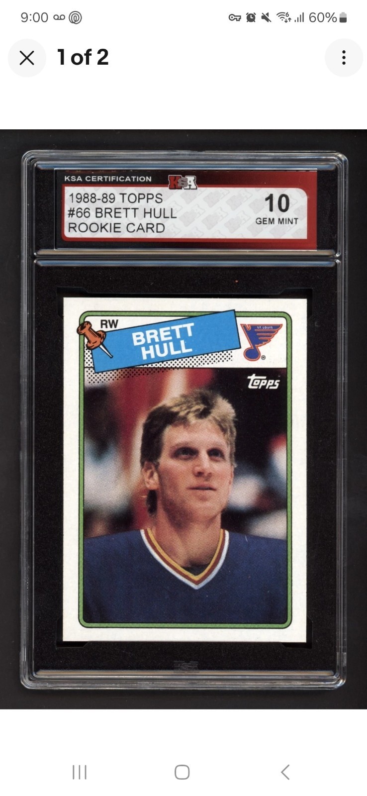 1988-89 TOPPS #66 BRETT HULL ROOKIE CARD KSA 10 GEM MINT PERFECT CENTERING