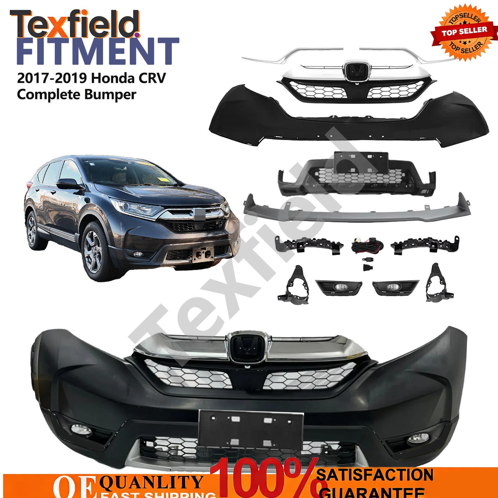 For 2017-2019 Honda CRV Front Complete Bumper Grille Fog Light W/ Molding Kit For 2017-2019 Honda CRV Front Complete Bumper Grille Fog Light W/ Molding Kit