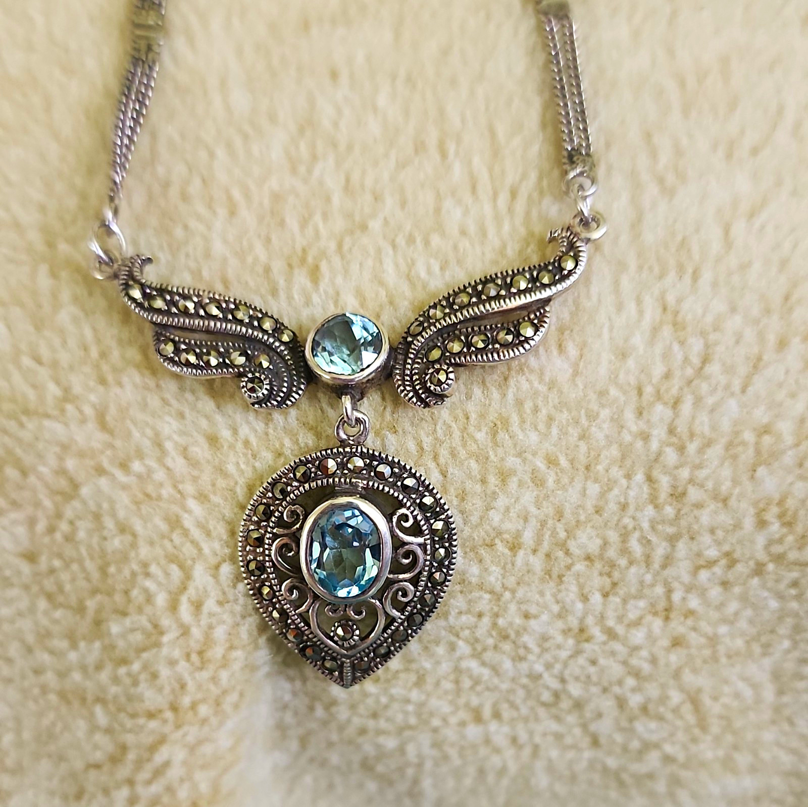 Marcasite Sterling Angel Wing Pendant 16 inches Poss 1928 Jewelry Co Brand Marcasite Sterling Angel Wing Pendant 16 inches Poss 1928 Jewelry Co Brand