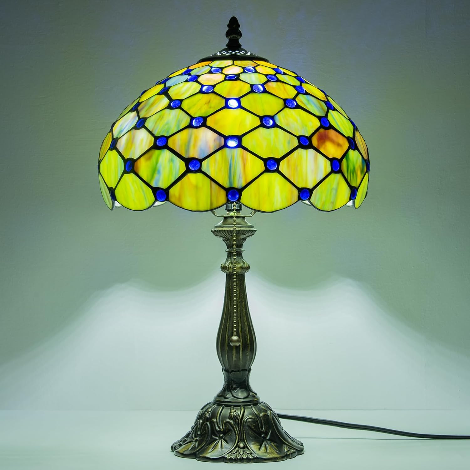 Vintage Tiffany Style Gradient Green Stained Glass Table Lamp 18\