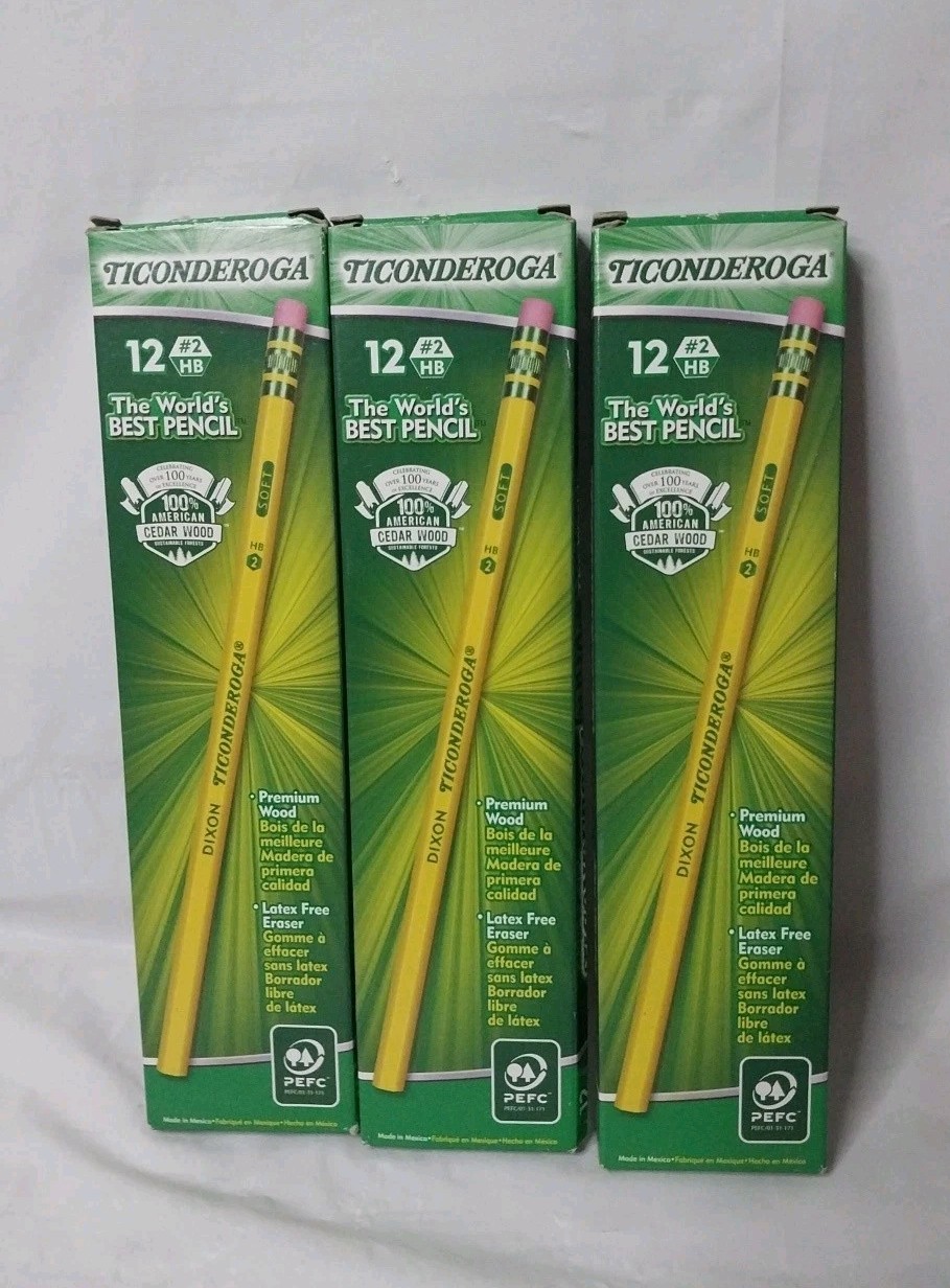 New 36 Dixon Ticonderoga Cedar Wood Soft Pencil #2 HB 3 Boxes 12 Pencils Each