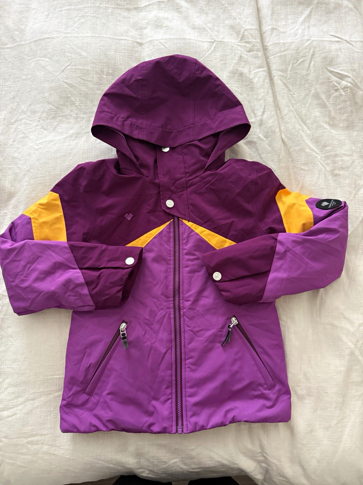 Obermeyer Tabor Teens M Ski Jacket Hooded Insulated Full Zip Purple/Yellow