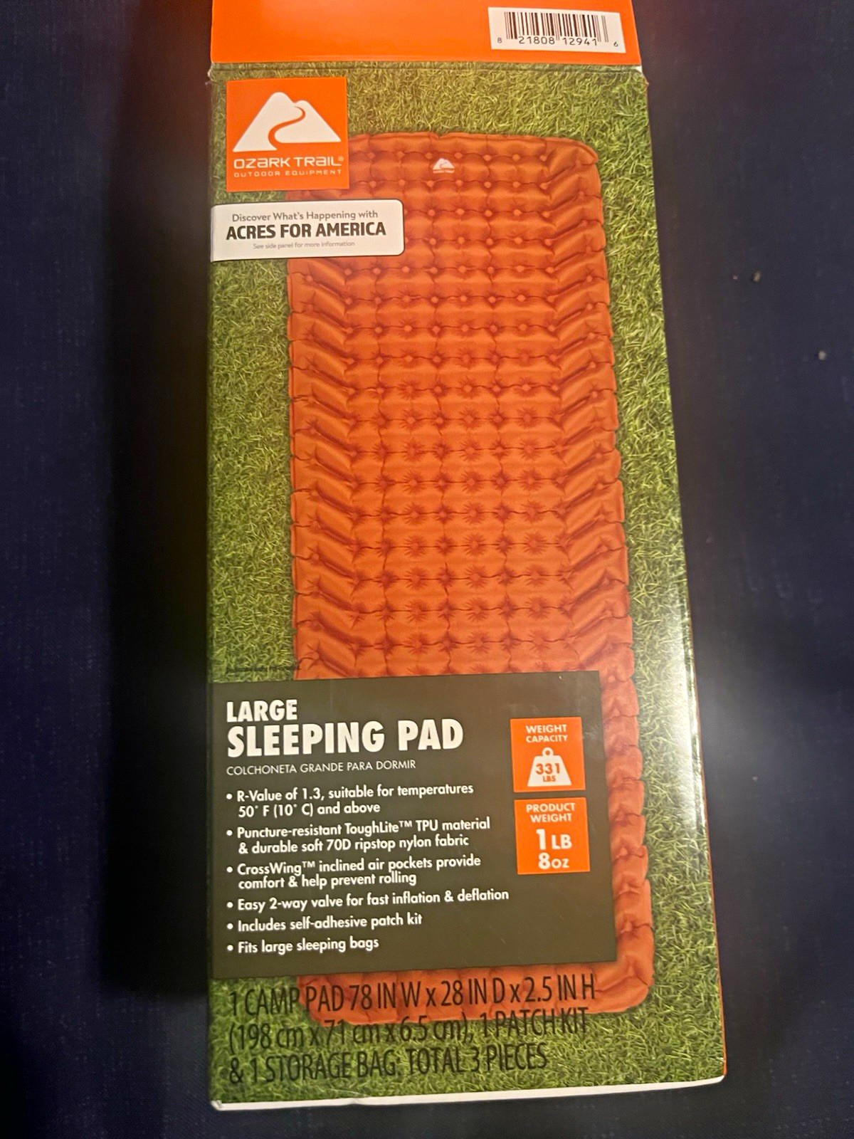 Ozark Trail Large Orange Self-Inflating Insulated Sleeping Pad w/ Patch Kit
