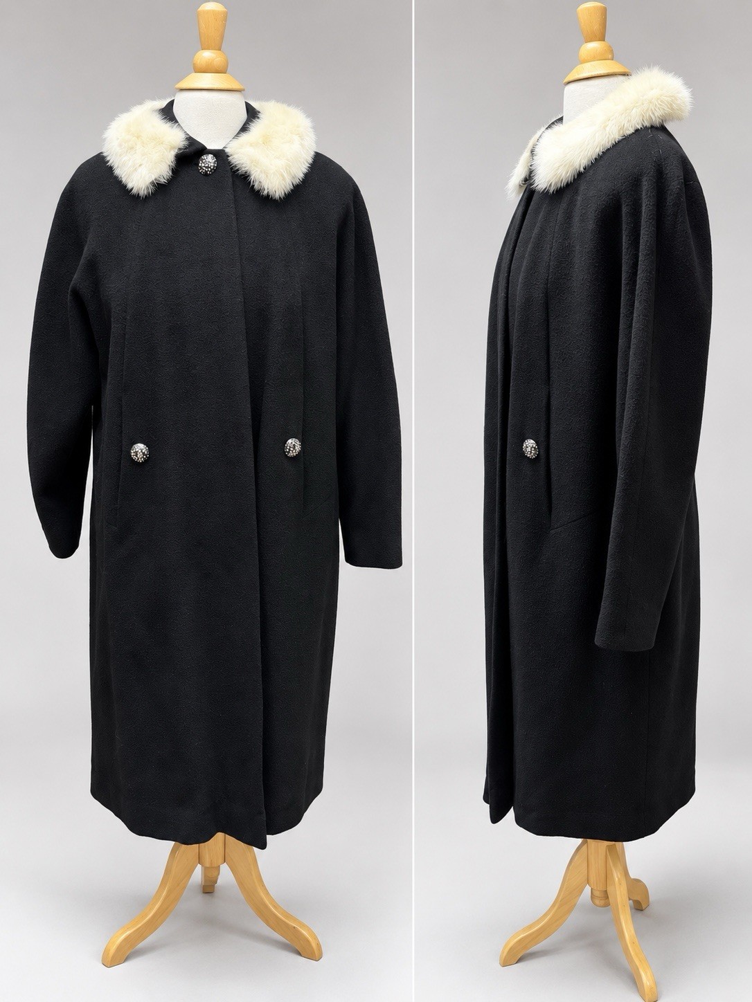 Vintage 50s Bernard Altman 100% Imported Cashmere Black Swing Coat Satin Lining Vintage 50s Bernard Altman 100% Imported Cashmere Black Swing Coat Satin Lining