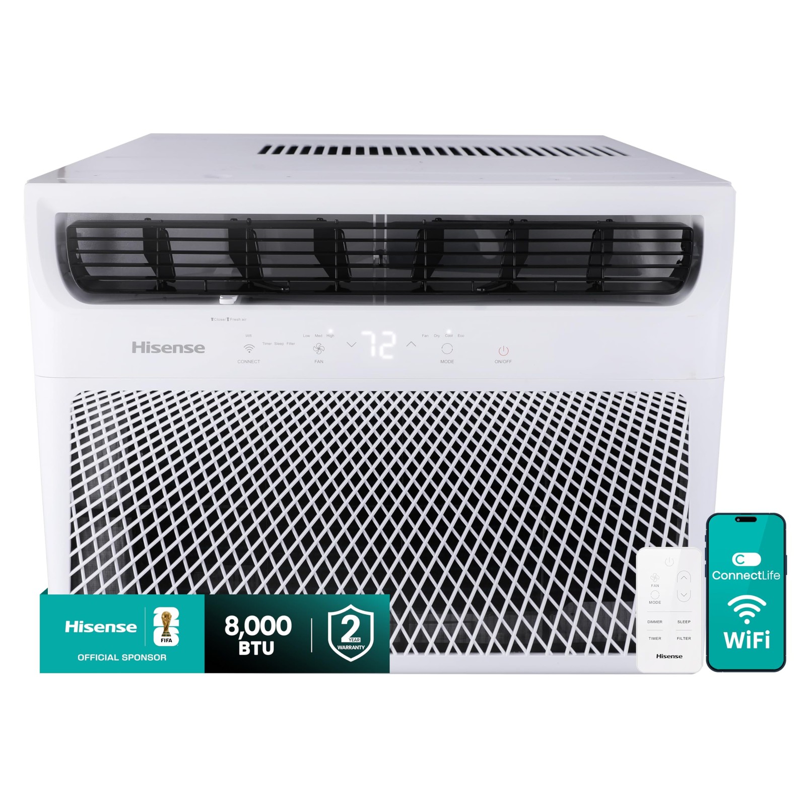 Hisense 8,000 BTU Smart Window Air Conditioner, 3 modes, Ultra Quiet