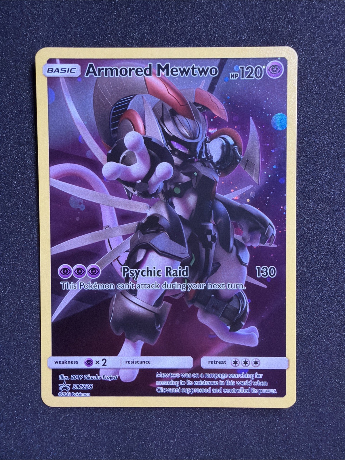Pokémon TCG Armored Mewtwo Holo Rare Black Star Promo Card SM228 W Swirl Pokémon TCG Armored Mewtwo Holo Rare Black Star Promo Card SM228 W Swirl