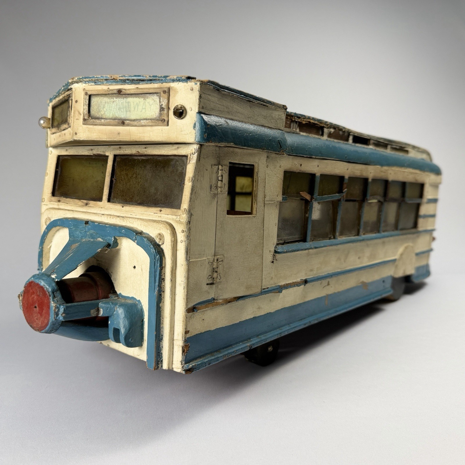 Antique c.1920 Large NY Broadway Streetcar/Trolley Narrative Folk Tramp Hobo Art