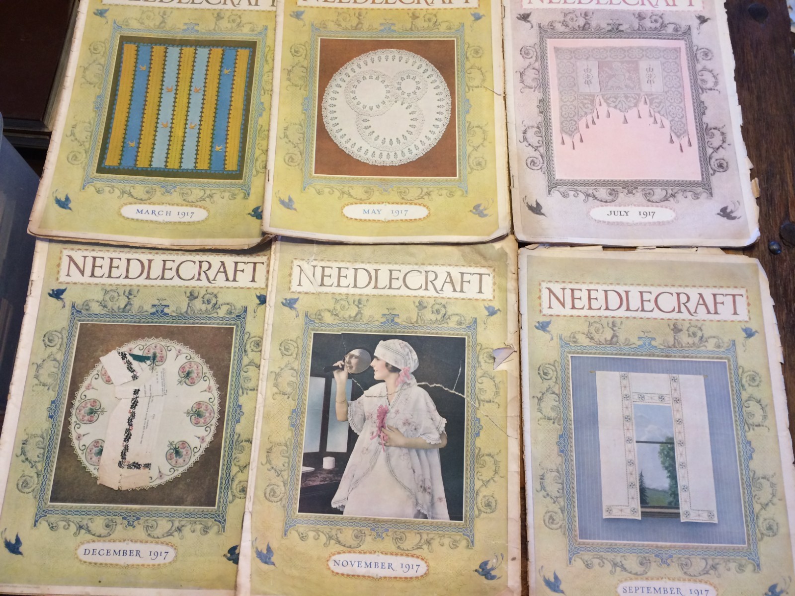 1917 NEEDLECRAFT Antique Magazines,6 Issues,Patterns,Old Ads, 11 x 15\