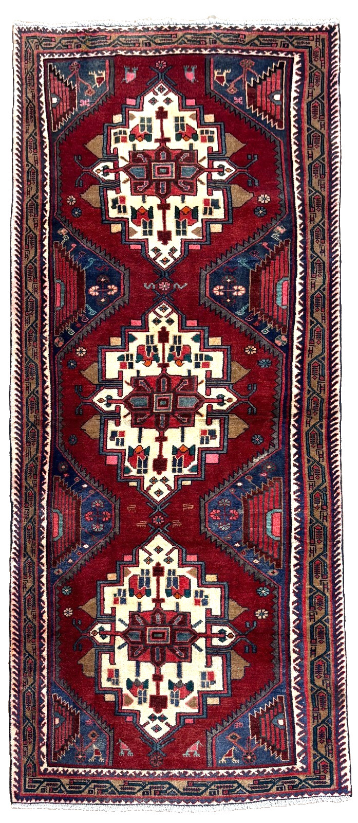 4x10 Vintage Hamedan Tribal Geometric Runner Rug Hand Knotted Wool Oriental Boho