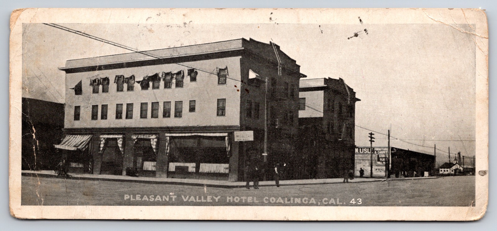 Pleasant Valley Hotel Coalinga California CA Street View 1911 Postcard