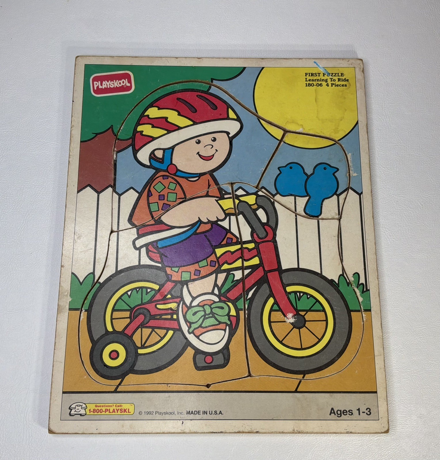 Vintage 1992 Playskool First Puzzle Learning To Ride 4 Piece Wooden USA 180-06 Vintage 1992 Playskool First Puzzle Learning To Ride 4 Piece Wooden USA 180-06