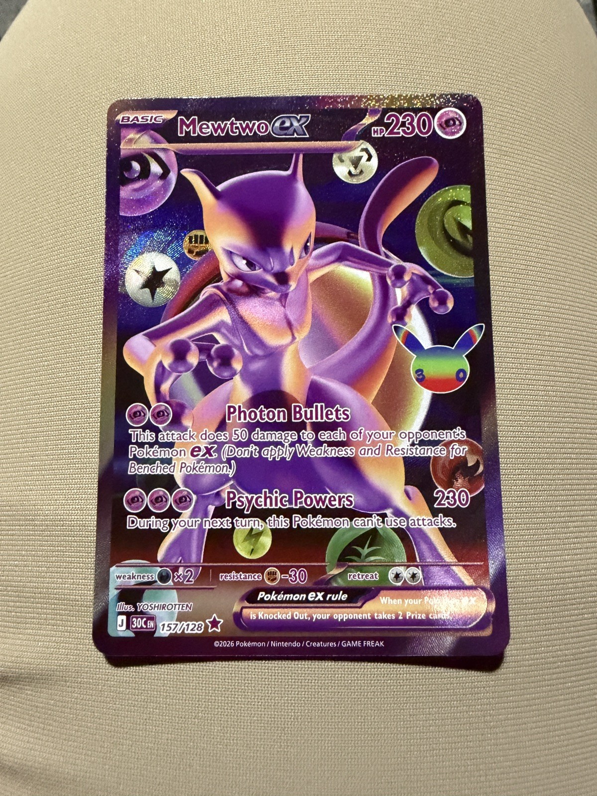Mewtwo Ex 157/128 30th Celebration Pokemon Futuristic Rare 