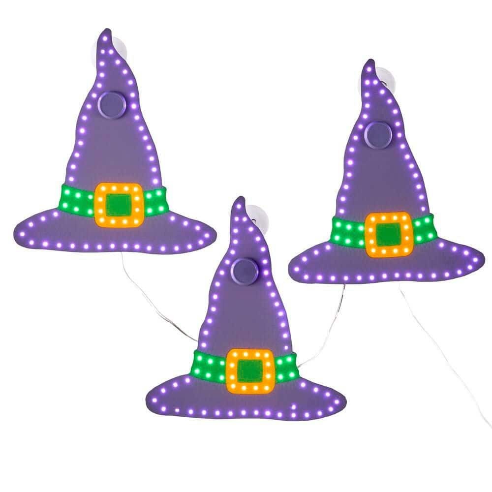 Home Accents 10 in. Halloween Classics Twinkling LED Witch Hats 3-Pack H26