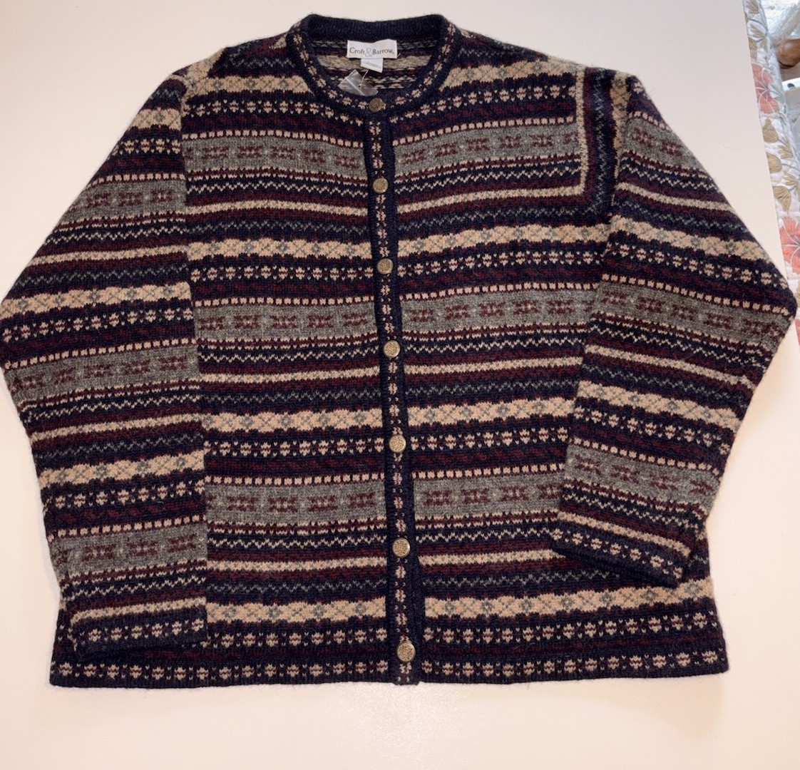Vintage Croft & Barrow 100% Wool Fair Aisle Cardigan Sweater Women’s Size XL
