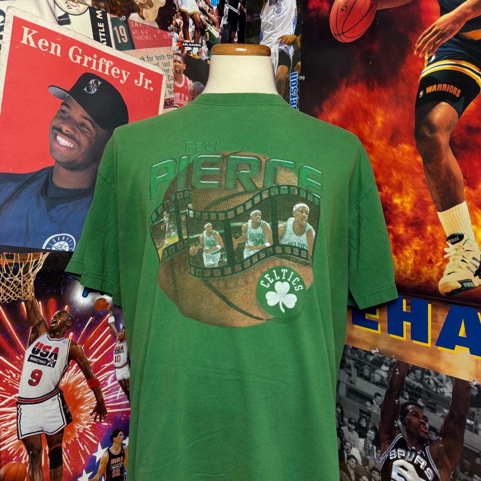 Vintage Paul Pierce Celtics NBA Basketball T Shirt Mens Green Graphic Tee Sz XL