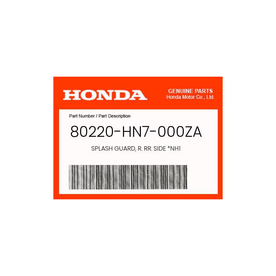 Honda Genuine Splash Guard, R. Rr. Side *Nh1 - 80220-Hn7-000Za