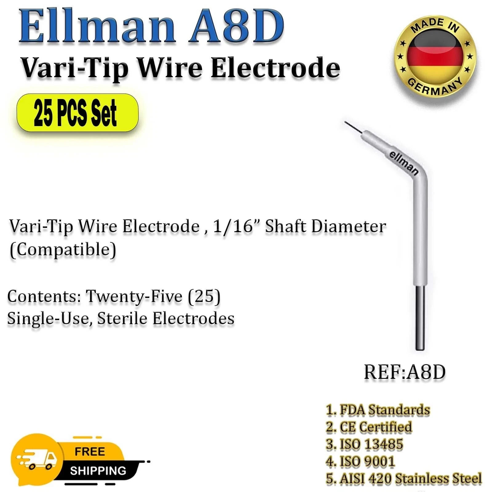Ellman A8D Vari-Tip Wire Electrode -Twenty-Five (25) Single-Use Disposable