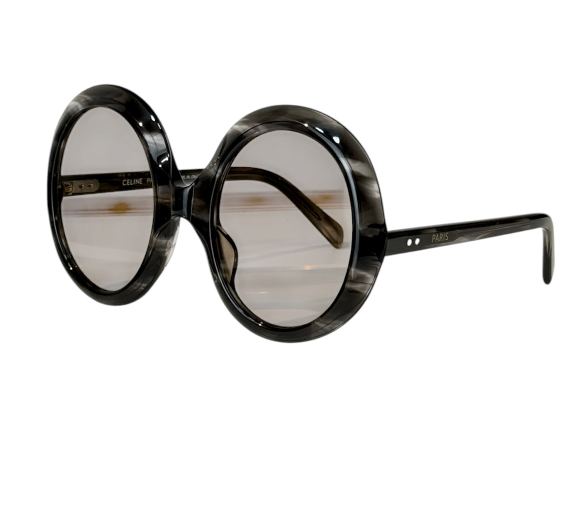 Celine Defile CL40345I 01V Shiny Black Round Sunglasses Grey Smoke Lens 51-24-13 Celine Defile CL40345I 01V Shiny Black Round Sunglasses Grey Smoke Lens 51-24-13