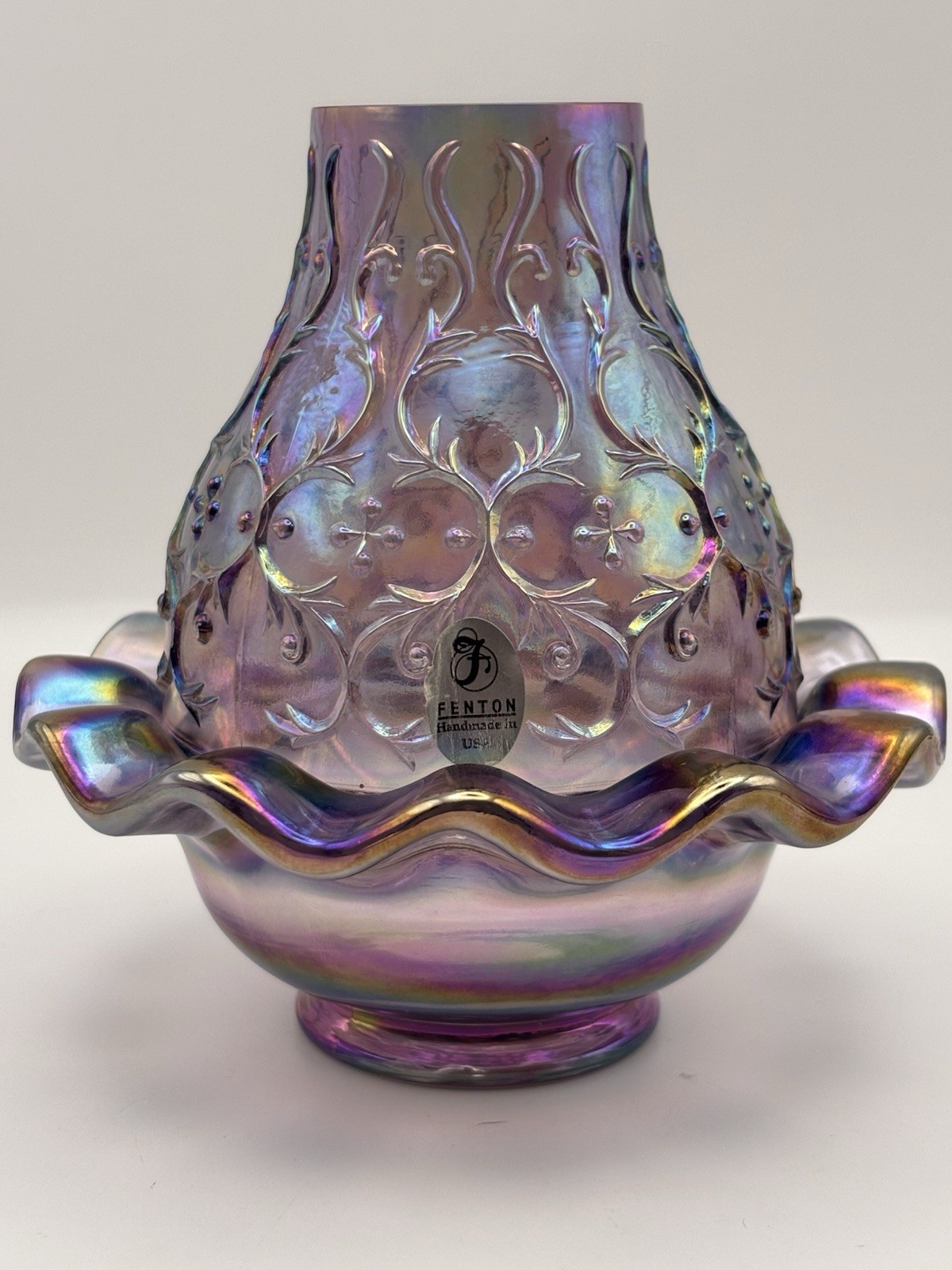 Fenton Spanish Lace Violet Amethyst Iridescent Fairy Lamp 