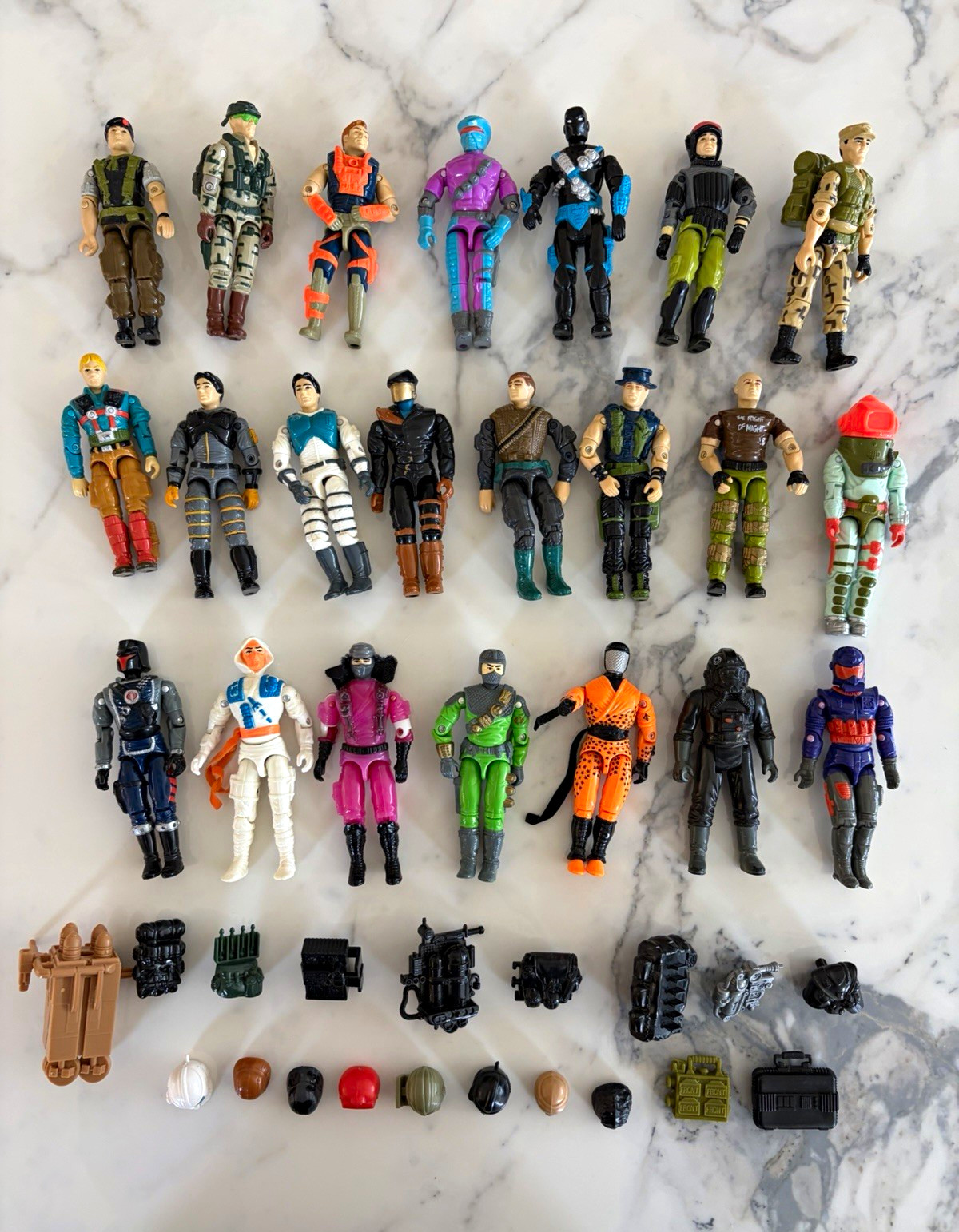 Vintage GI Joe ARAH Lot – 22 Figures + 60+ Weapons, Backpacks & Vehicle Parts