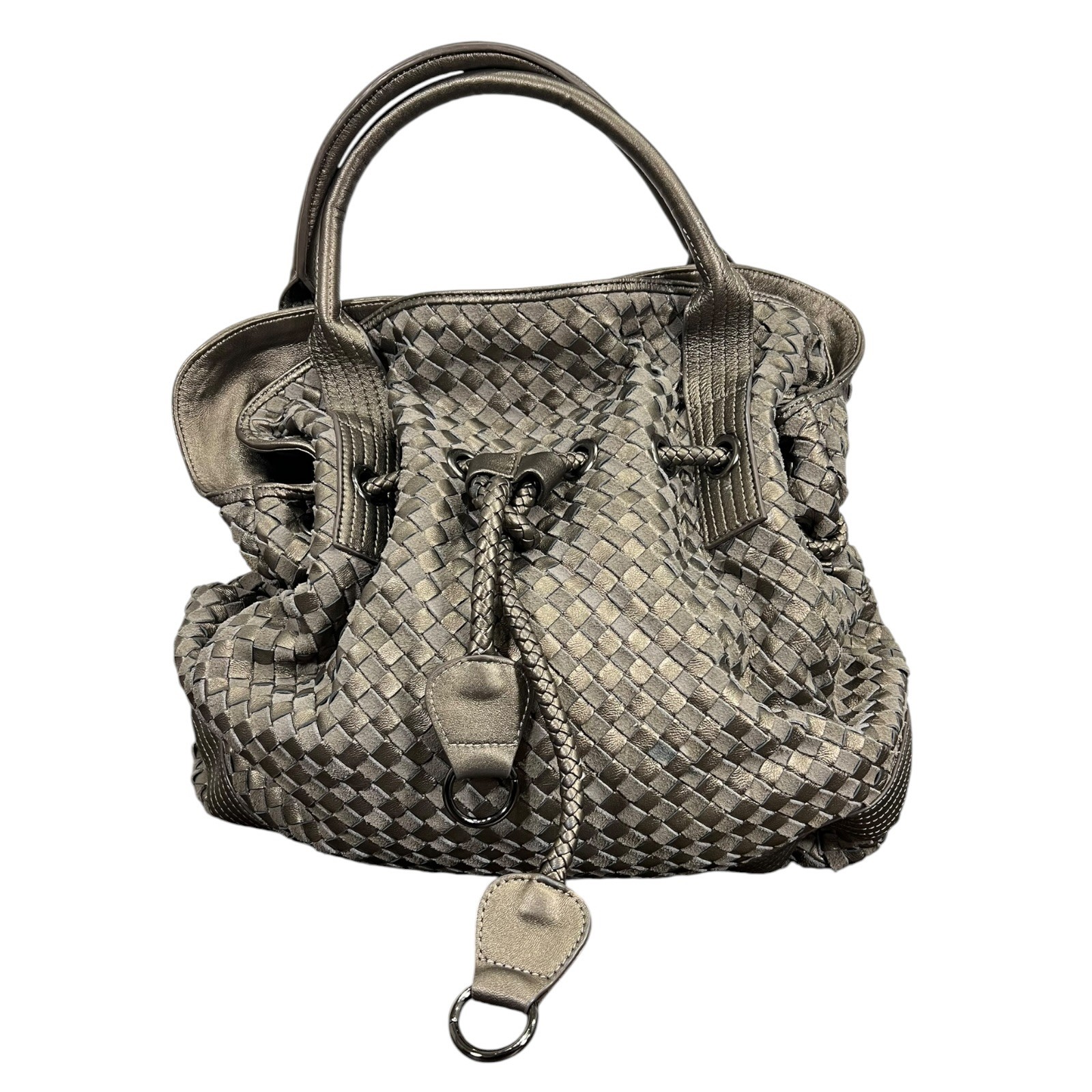 Vintage Authentic Bottega Veneta Intrecciato Brown Leather Magnetic Shoulder Bag