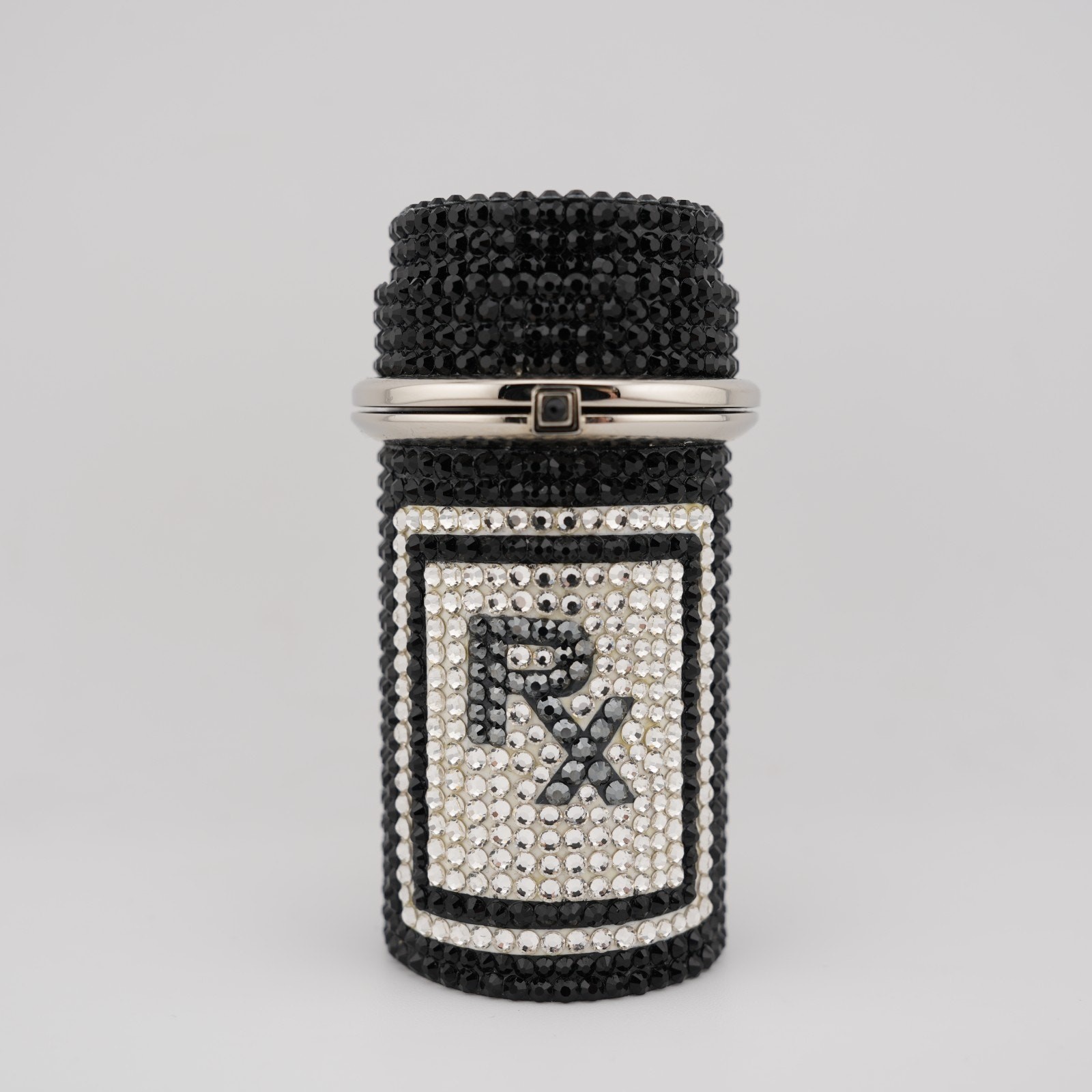 * Judith Leiber Black Crystal Prescription Bottle Poison Pillbox RX Accessory