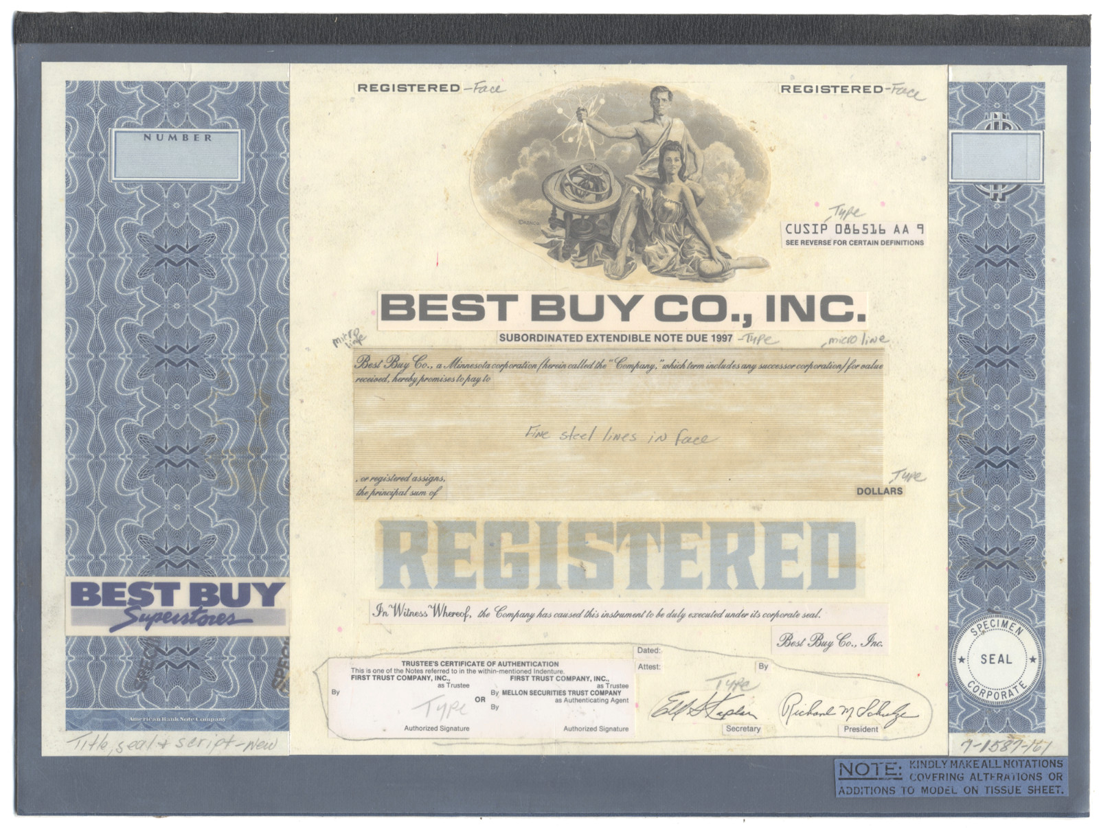 Very Rare BEST BUY Bond Certificate Working Proof, American Bank Note Archives