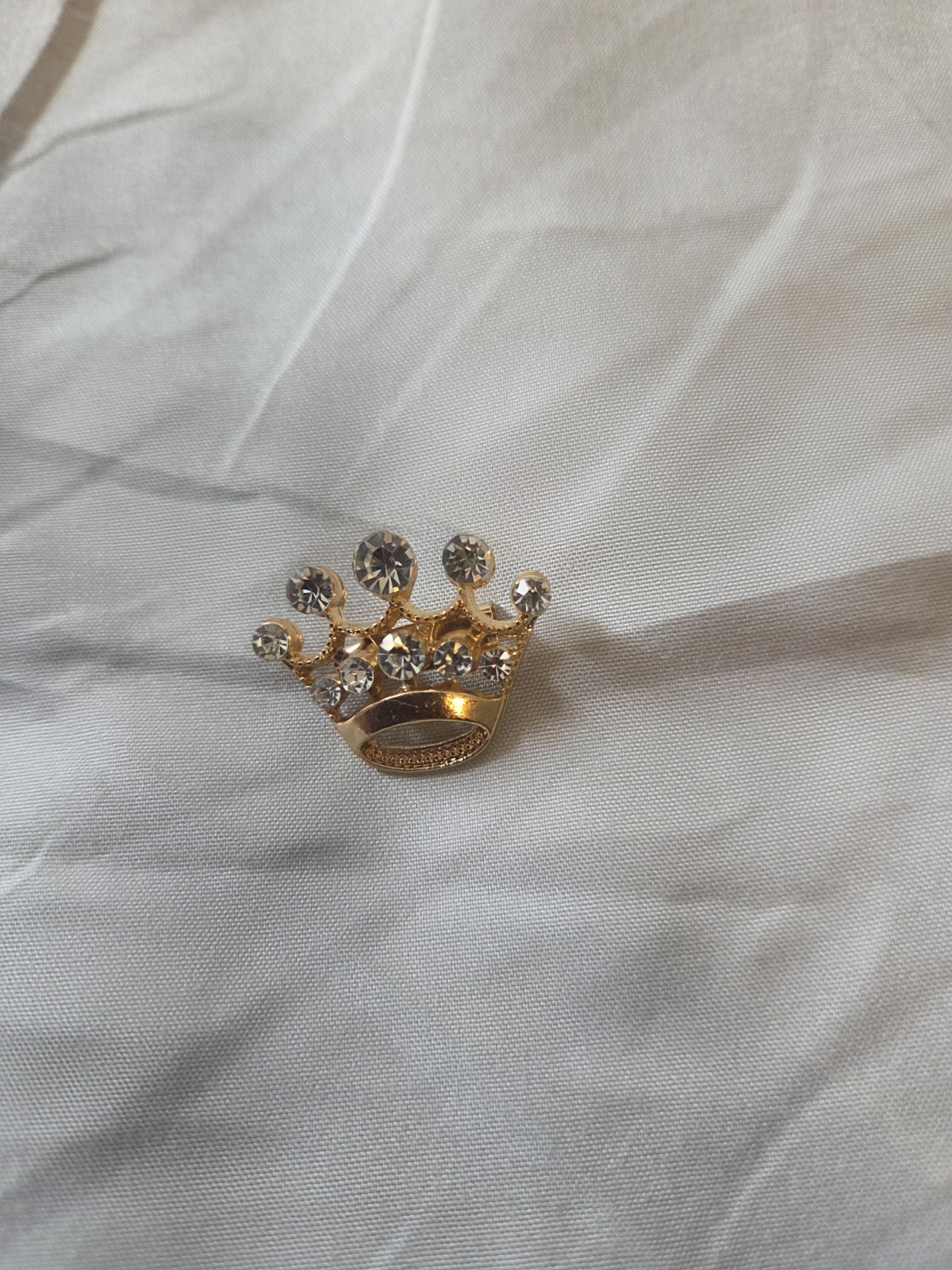 Vintage Rhinestone Crown Brooch | Gold-Tone Tiara Figural Pin | Costume Jewelry 