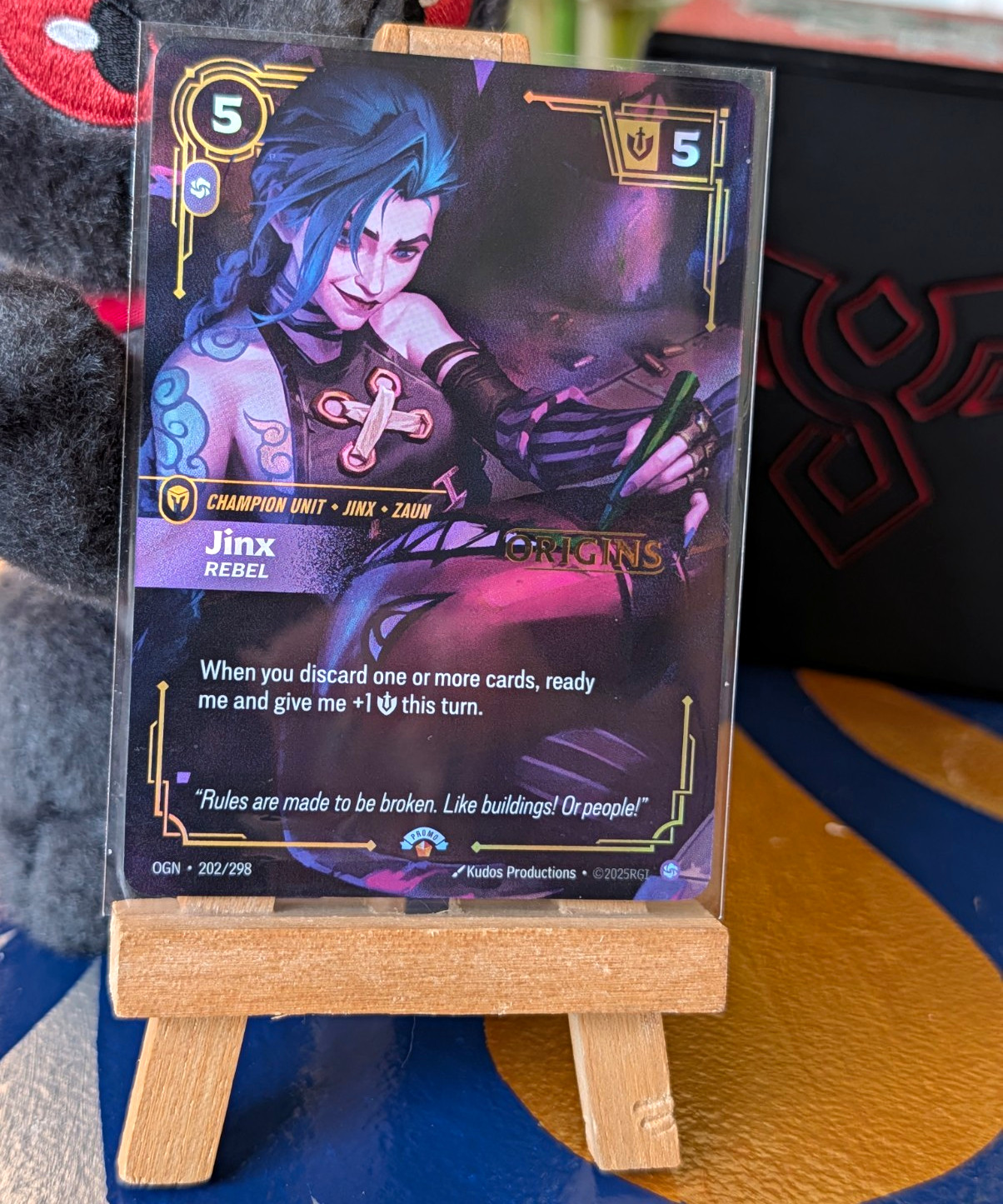 Riot League of Legends Origins Stamped Promo Jinx Rebel Unit Legend 202/298 Riot League of Legends Origins Stamped Promo Jinx Rebel Unit Legend 202/298