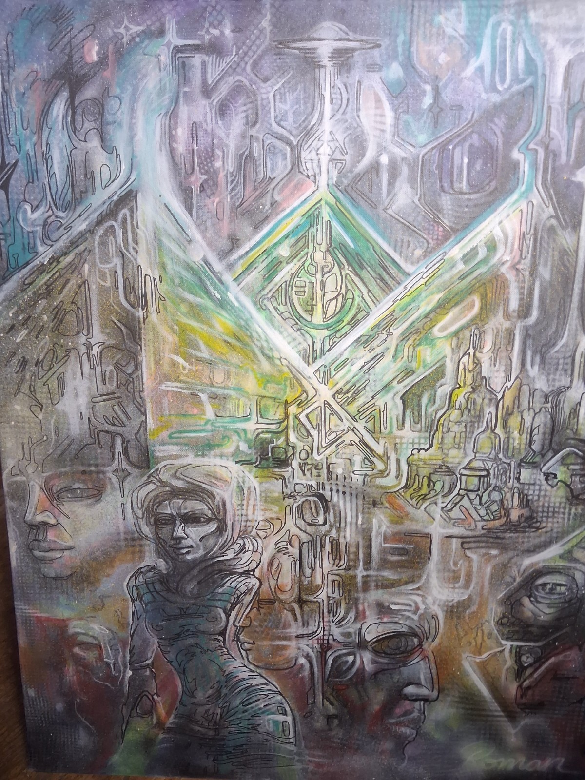 Original Visionary Art Painting by Roman Villagrano Protege of Alex Grey Aliens Original Visionary Art Painting by Roman Villagrano Protege of Alex Grey Aliens