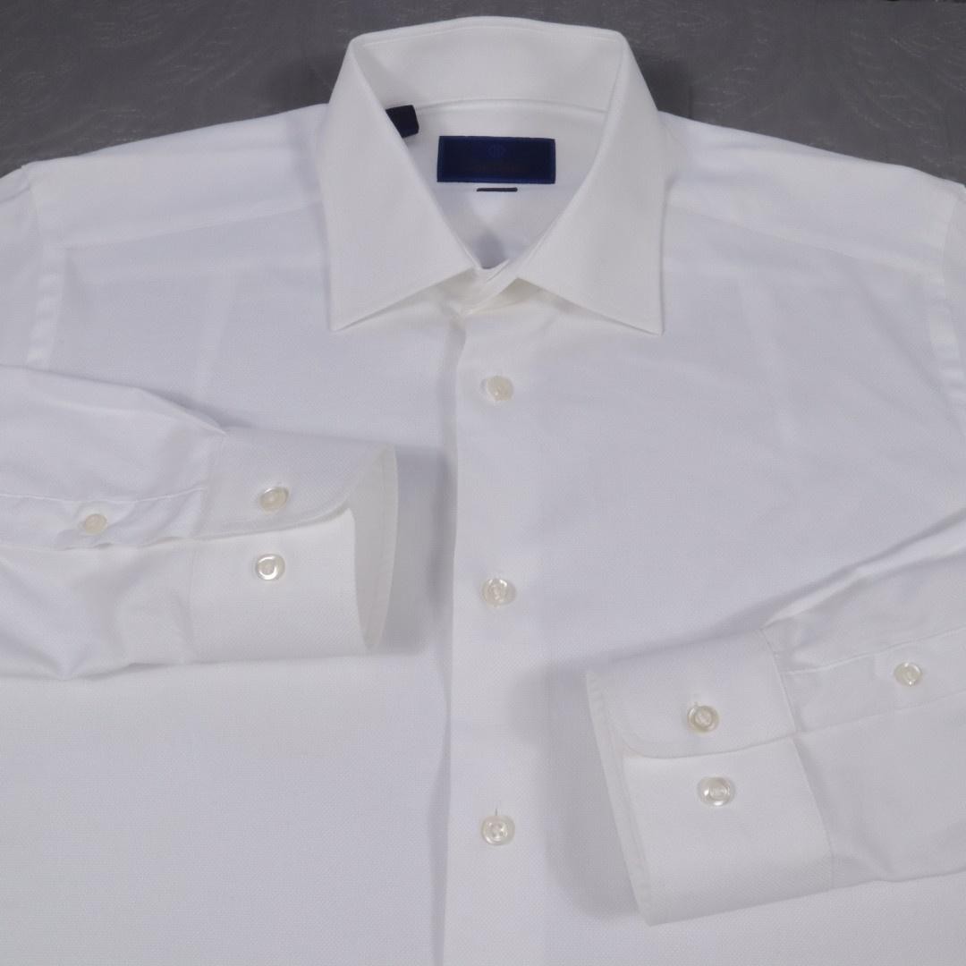 David Donahue Dress Shirt Mens 16.5 32/33 Large White Slim Fit Non Iron Cotton