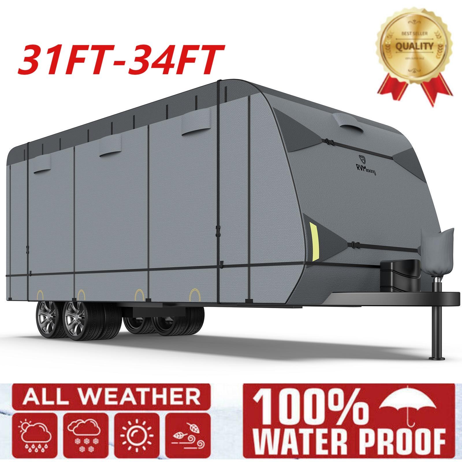 9-Ply Travel Trailer RV Cover Heavy Duty Waterproof Anti-UV Fits Camper 32'-34' 9-Ply Travel Trailer RV Cover Heavy Duty Waterproof Anti-UV Fits Camper 32'-34'