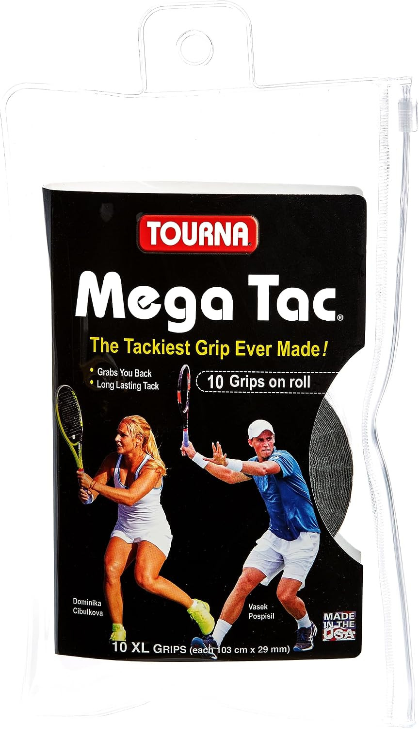 Tourna Mega Tac Extra Tacky Overgrip, Black, 10-Pack 10-Pack, Black