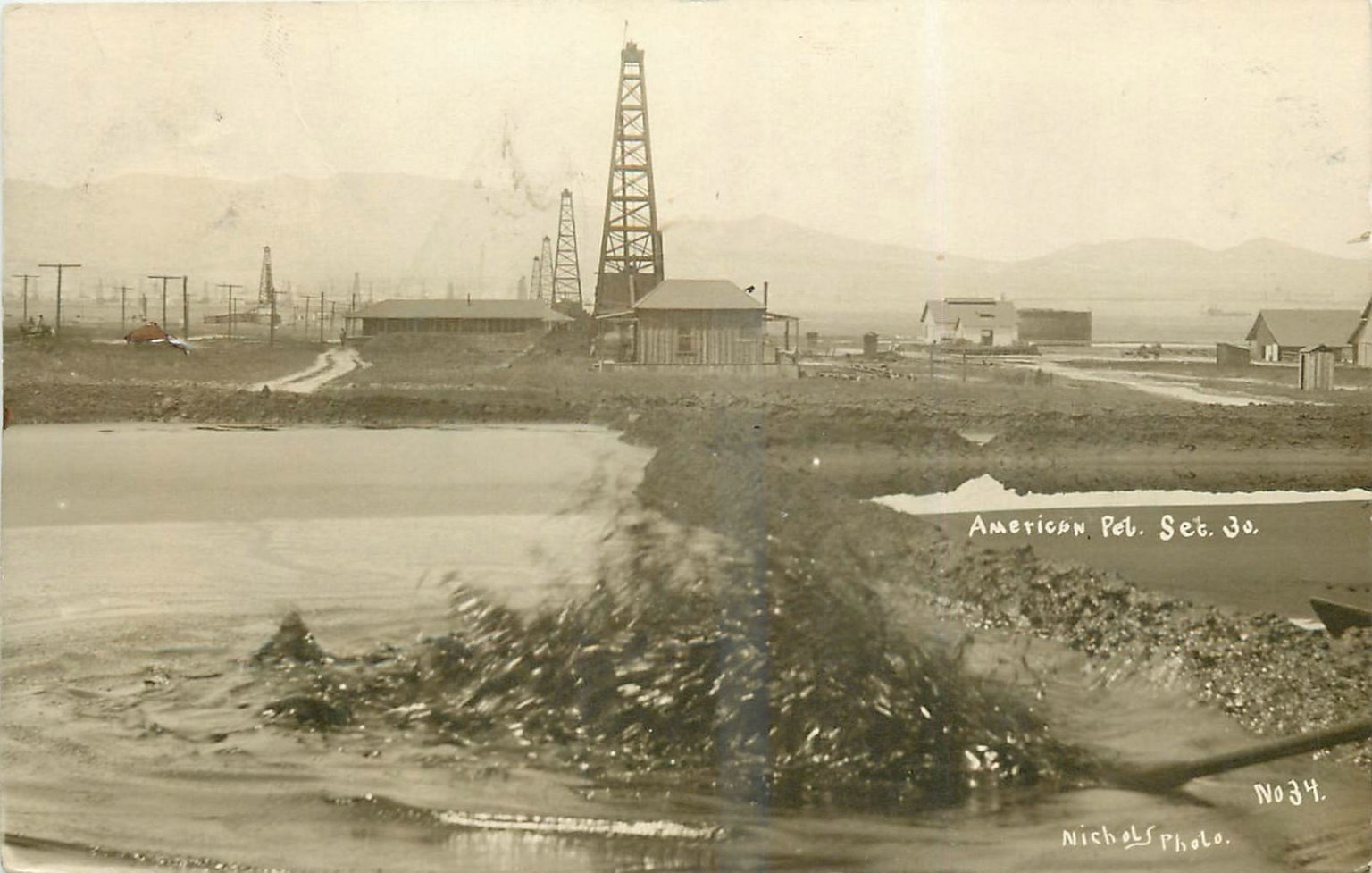 1911 Coalinga CA Oil Field Derricks RPPC Postcard Nichols Photo American Pet