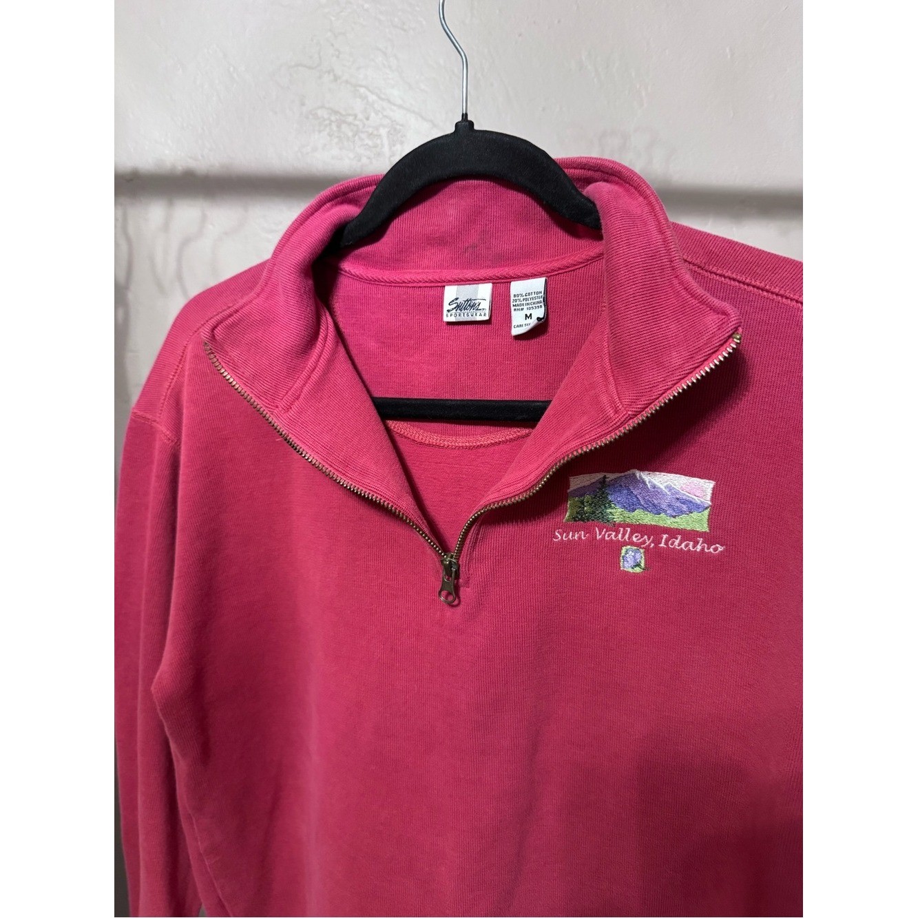 Vintage Suttons Sportswear Sun Valley Idaho Quarter Zip Pullover Pink Medium