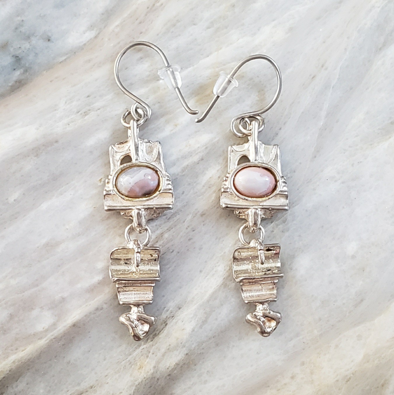 Vintage Juhls Norway 925S Sterling Silver Thulite Dangle Hook Earrings