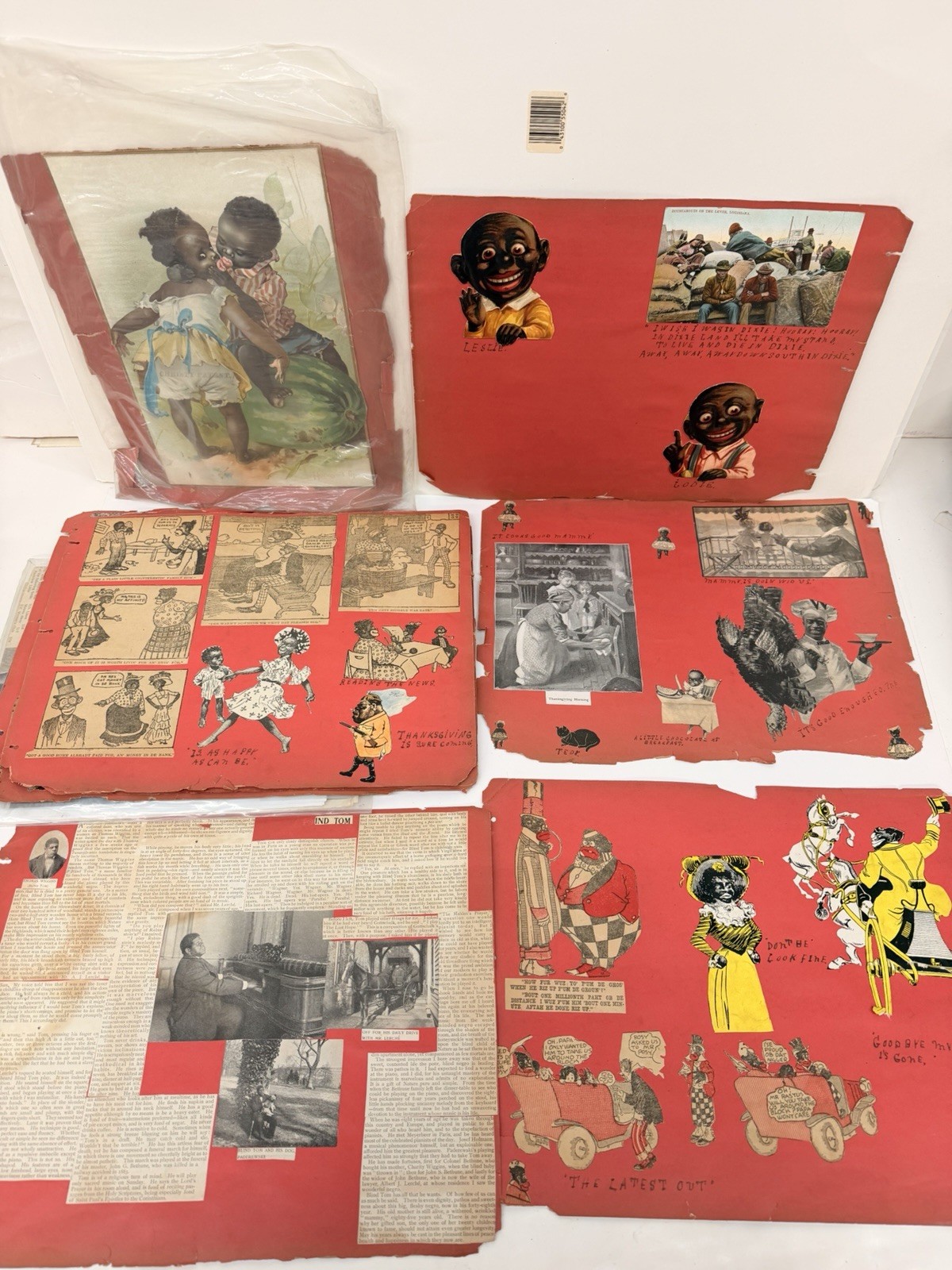 Antique 1907-1908 Scrapbook Black Americana Ephemera Caricatures Clippings