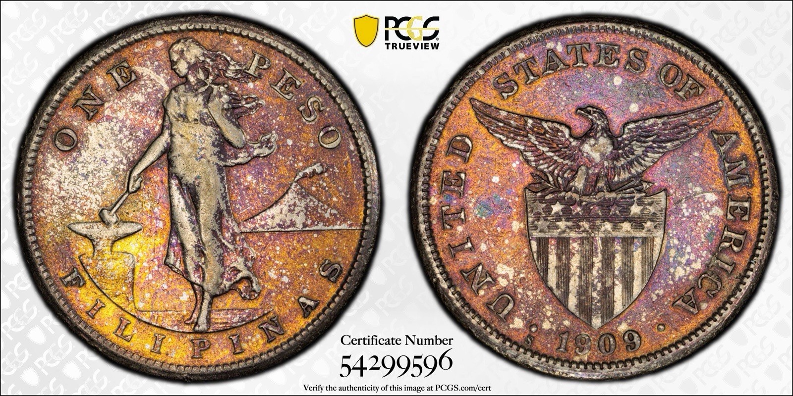 1909-S US Philippines Silver Peso PCGS F Detail Possible Manila Bay Salvage WWll 1909-S US Philippines Silver Peso PCGS F Detail Possible Manila Bay Salvage WWll