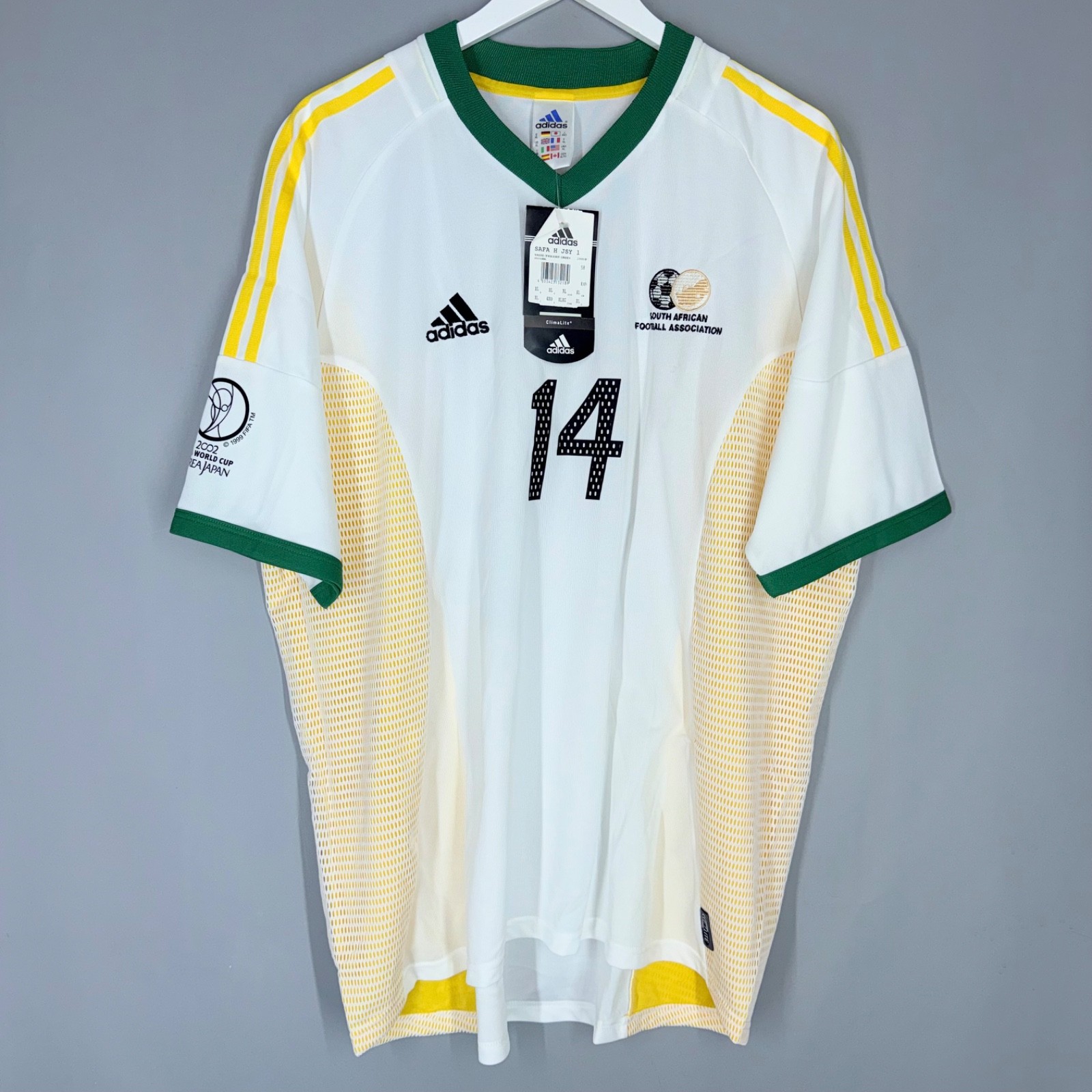 BNWT SOUTH AFRICA 2002 2003 HOME FOOTBALL SHIRT WORLD JERSEY ADIDAS #14 NOMVETHE