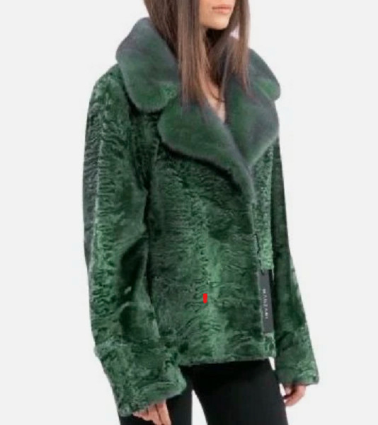 NEW GLAMOROUS Vintage REAL Persian Lamb Fur Jacket Mink Fur Collar /Coat/Green