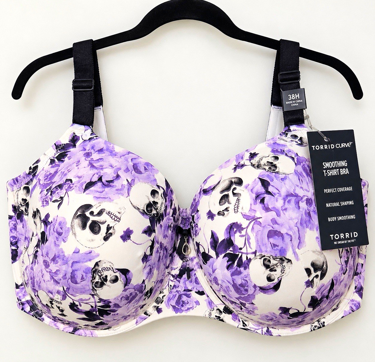 Torrid Curve Smoothing T-Shirt Bra 38H Purple Floral Skull Underwire Torrid Curve Smoothing T-Shirt Bra 38H Purple Floral Skull Underwire
