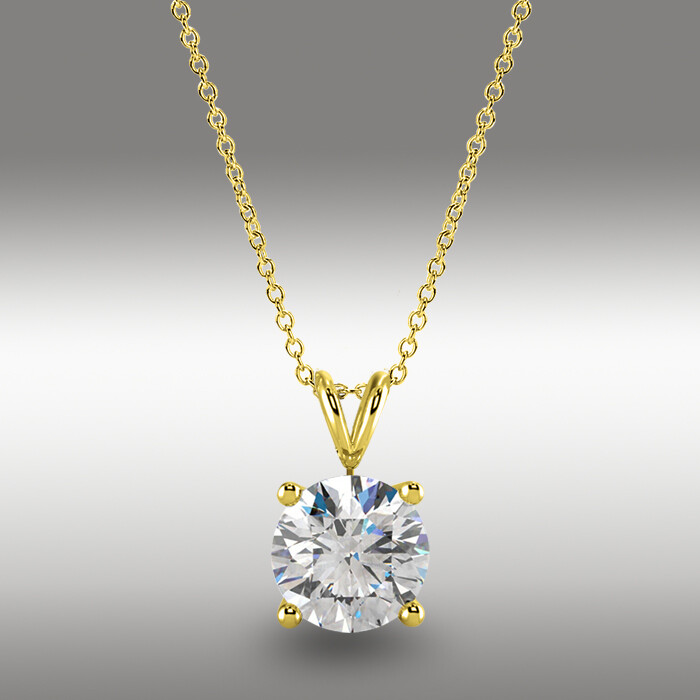 2.0 Ct Round Brilliant Cut GRA Moissanite Pendant 16+2 Solid 14k Yellow Gold NEW