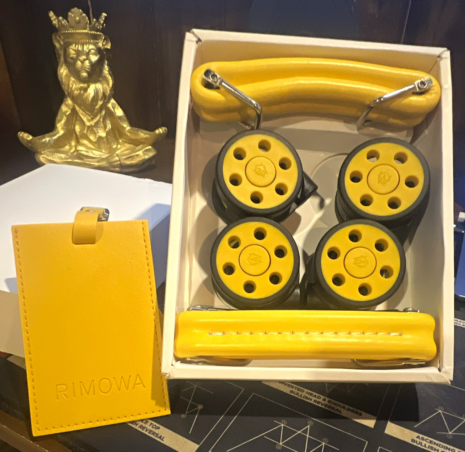  RIMOWA UNIQUE Bundle Rare Yellow - 4 Wheels + Handle Set + Tag - NEW - 1of 1 