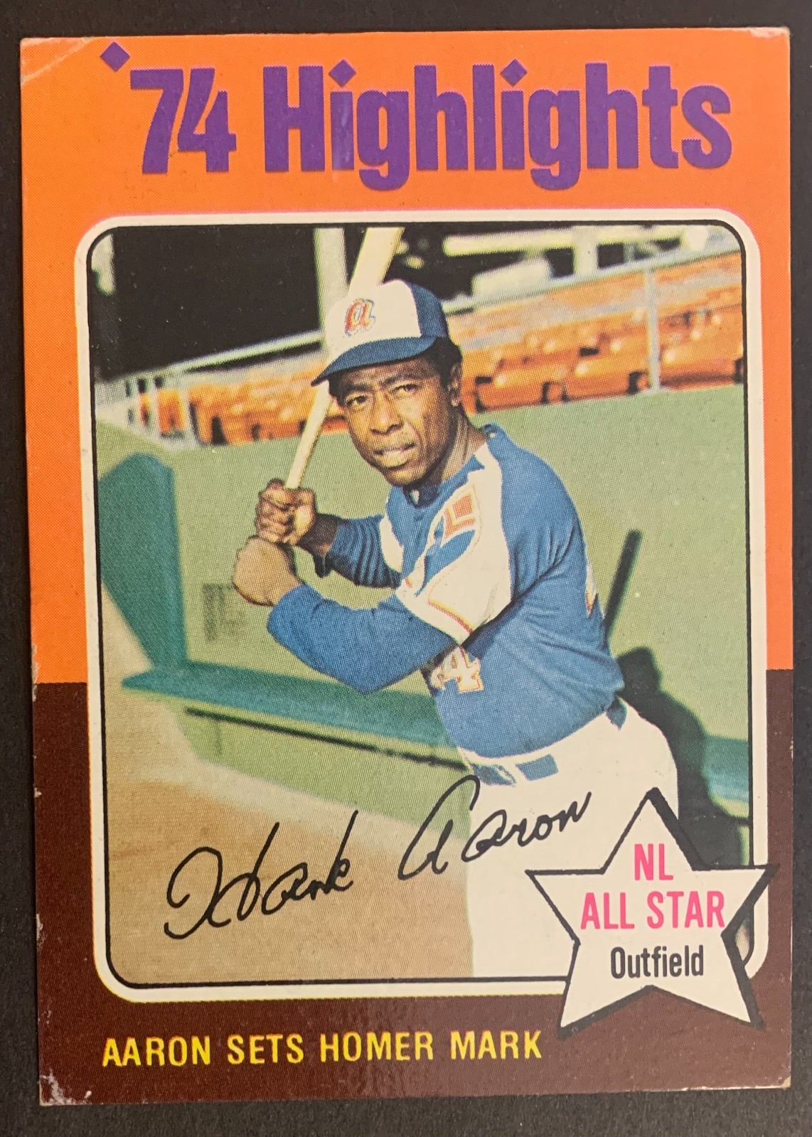 1975 Topps Baseball - #1 Hank Aaron - \'74 Highlights - good condition 1975 Topps Baseball - #1 Hank Aaron - \'74 Highlights - good condition