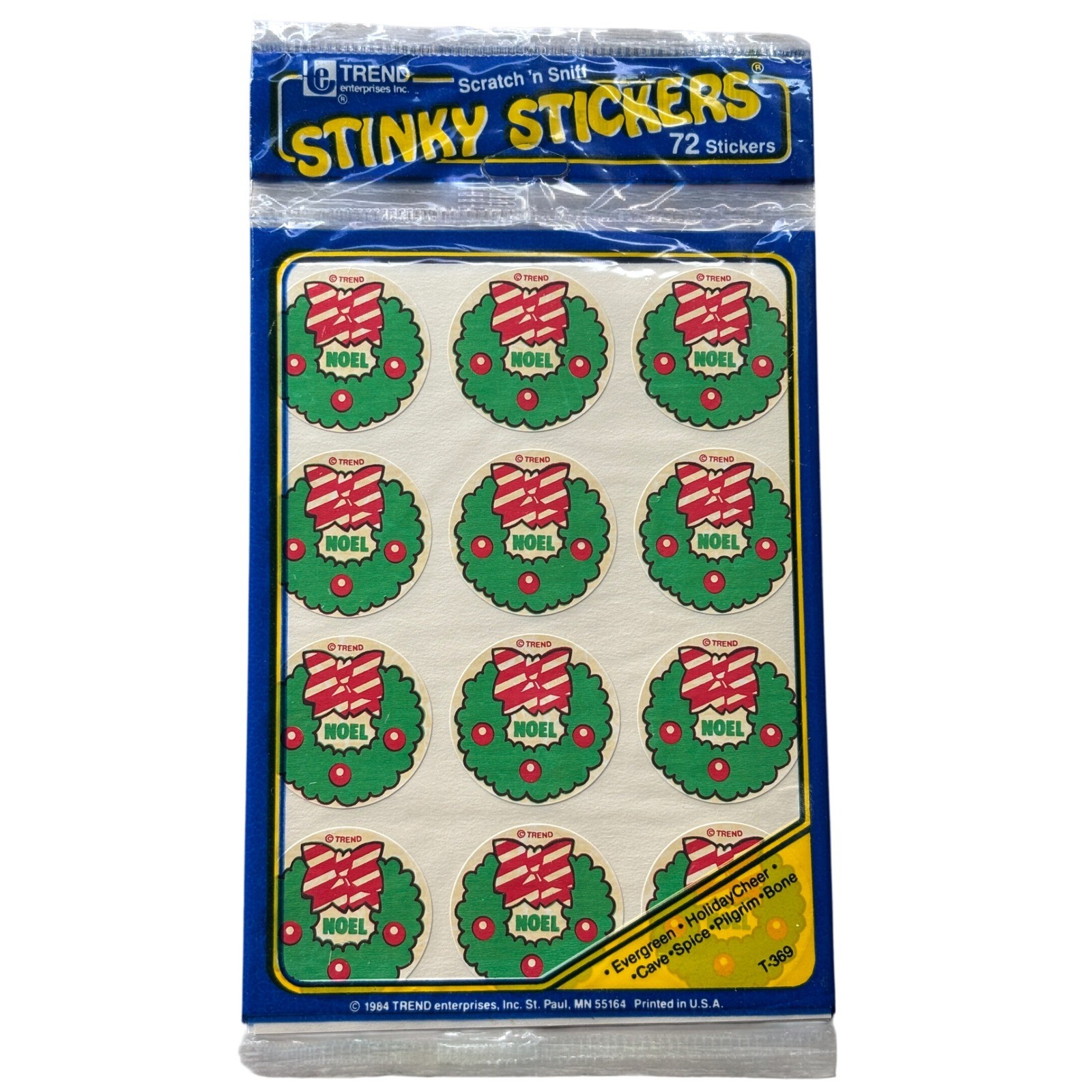 Vintage 1984 Trend Stinky Stickers 72 Pack Noel Wreath Skeleton Sniff SEALED
