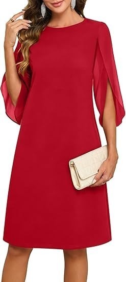 oten Women\'s Cocktail Dresses Elegant Flutter Chiffon Sleeve Midi Formal Wedding