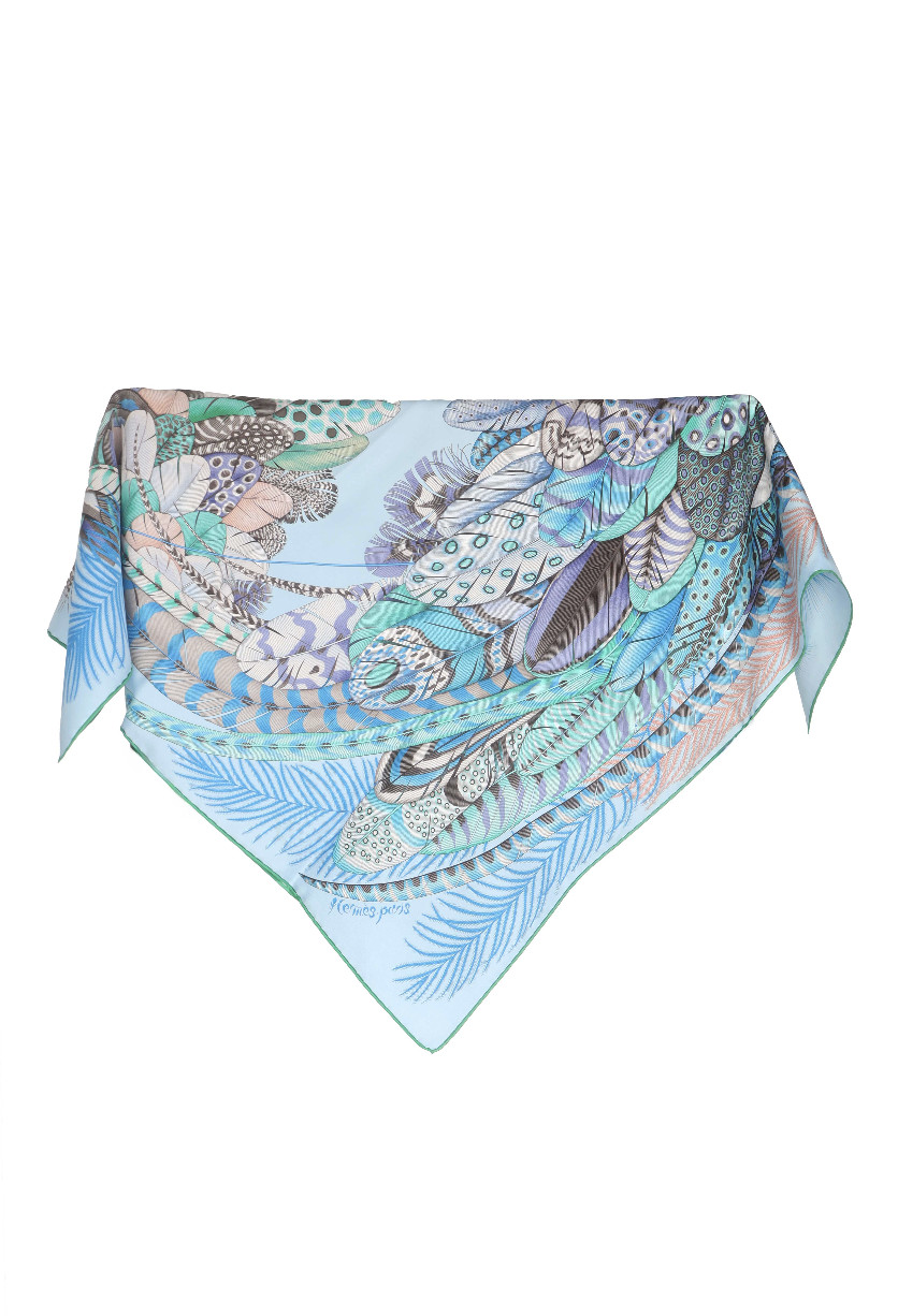Hermès Silk Scarf 90x90 cm Feather Print Twill Hand Rolled Edges
