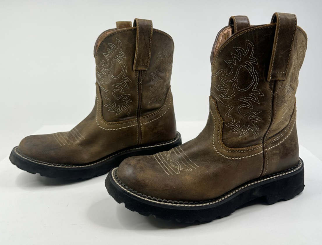 Women\'s 8 B M Ariat Fatbaby 14729 Bomber Brown Leather Cowboy Western Boots Vtg