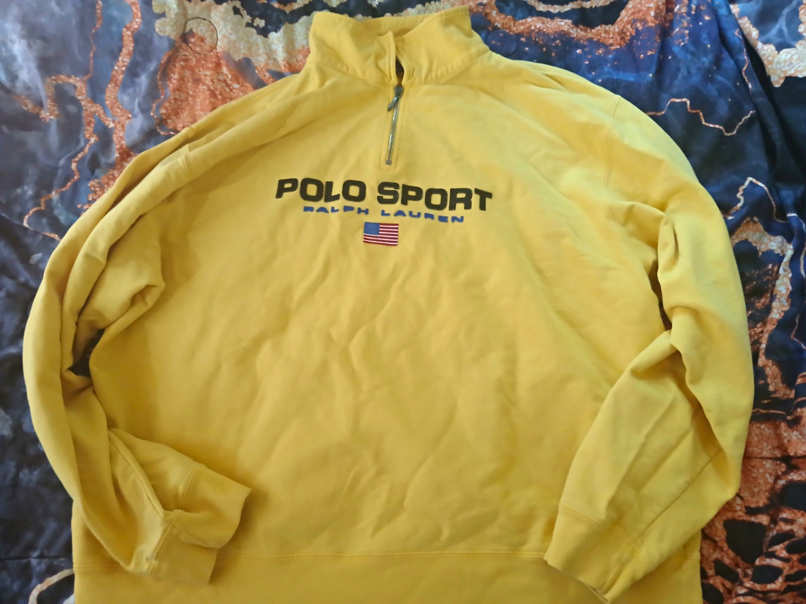 Vintage 90s Polo Sport Ralph Lauren Yellow 1/4 Zip Peruvian Cotton  2XL